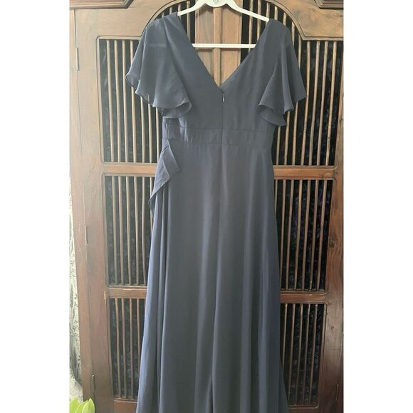 NWT Ever-Pretty Women's Dress  Double V Neck A Line Ruffle Hem Backless Blue L - Picture 3 of 12